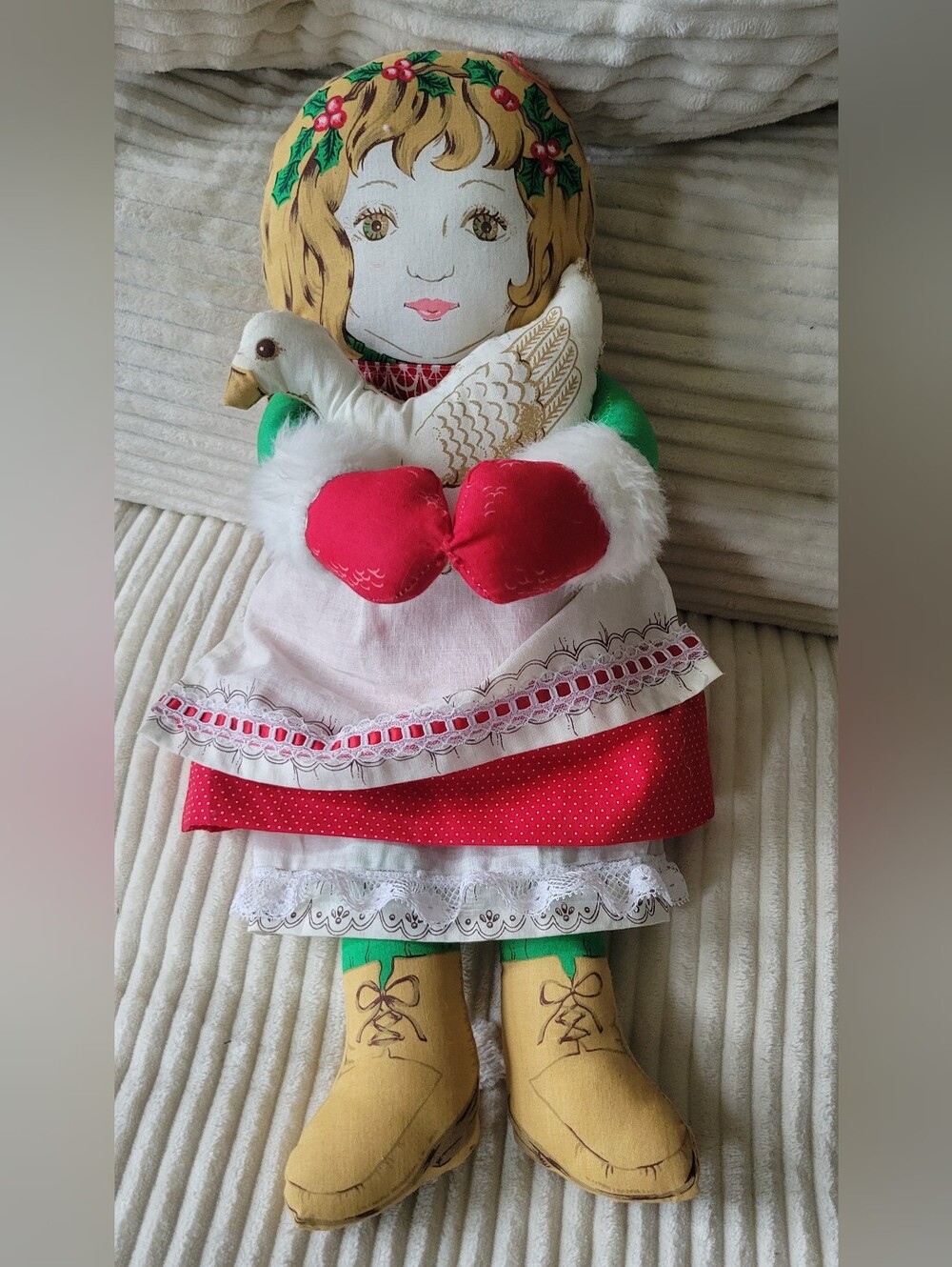 Vintage Doll Holding White Goose